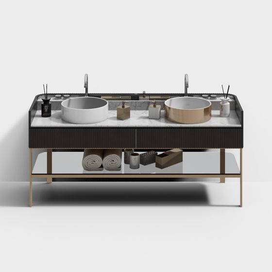 Elegant Double Sink Bathroom Vanity 3D model