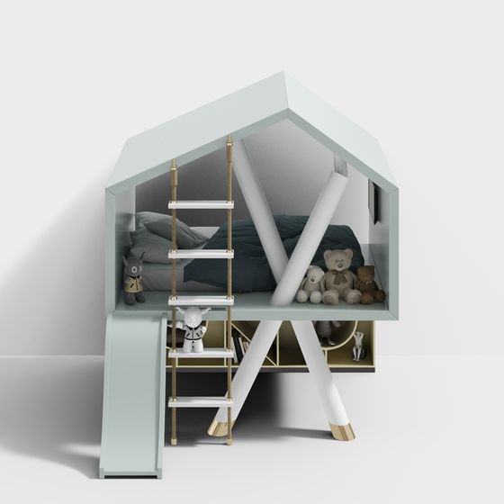 Cozy Attic Bed 3D Model for Kids' Spaces