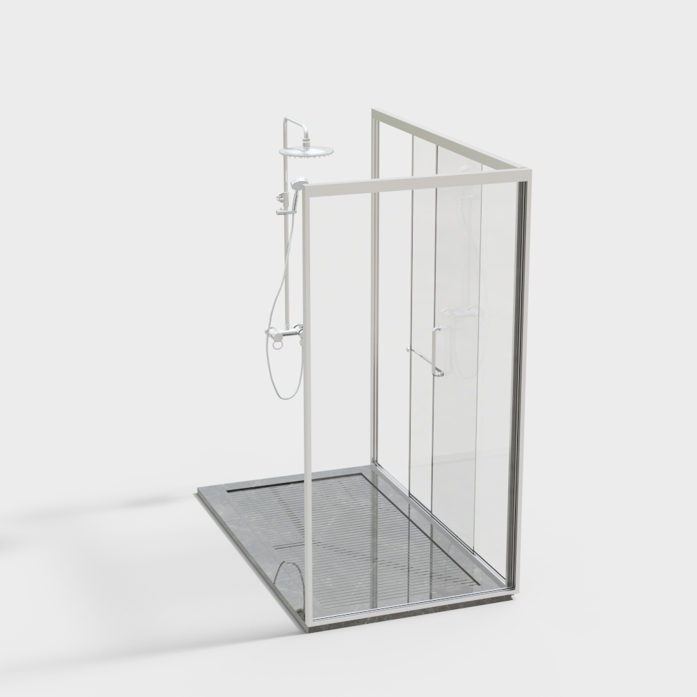 Modern Minimalist Shower Room 3D Model – Silver Frame Design
