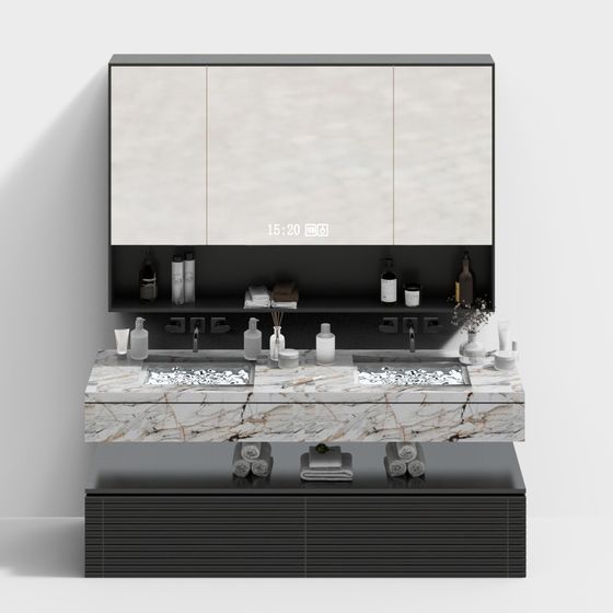Elegant Black Bathroom Cabinet 3D model