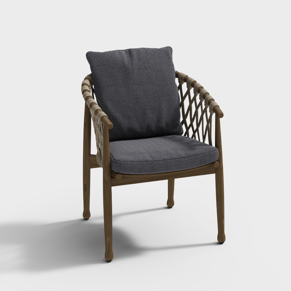 Cozy Woven Chair 3D Model – Gray Fabric & Wood Frame