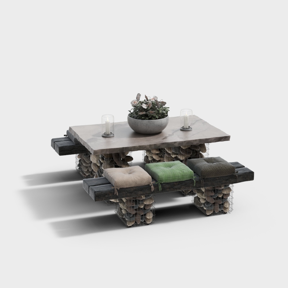 Industrial Forest Coffee Table 3D Model – Marble & Wood