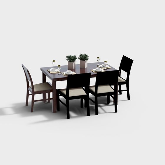 Elegant Minimalist Dining Table and Chairs 3D model