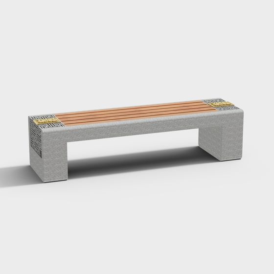 Chic New Chinese Outdoor Board Seat 3D Model in Earth Color