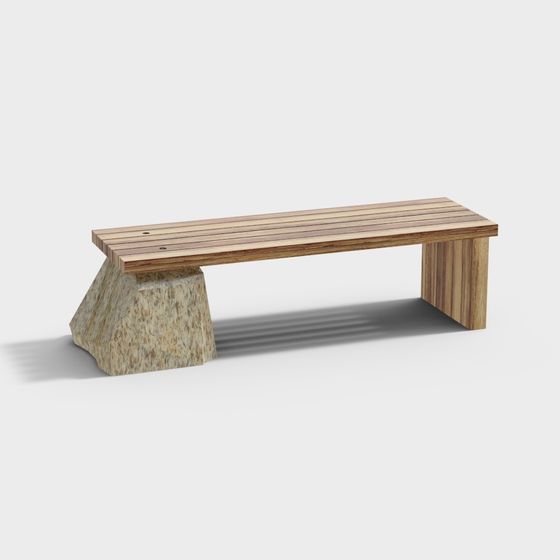 Rustic Rock Bench 3D Model for Outdoor Spaces