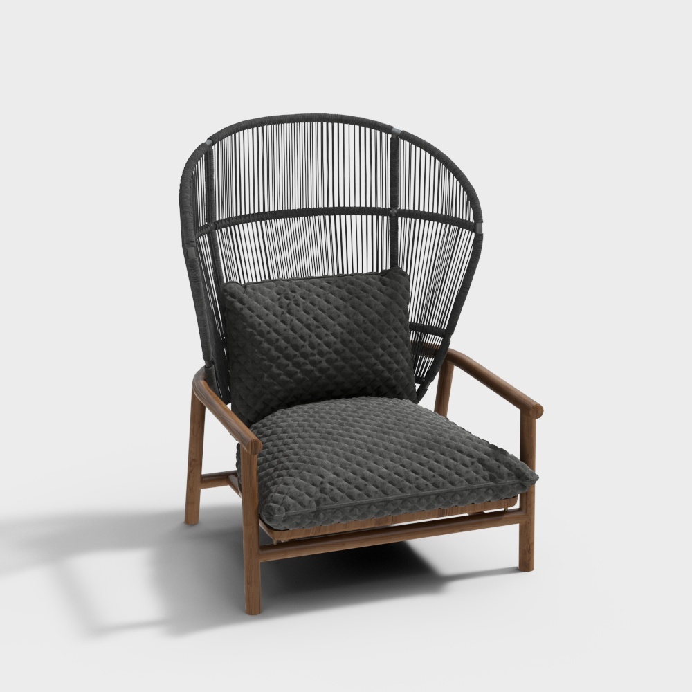 Cozy Woven Chair 3D Model – Low-Poly Wicker Design