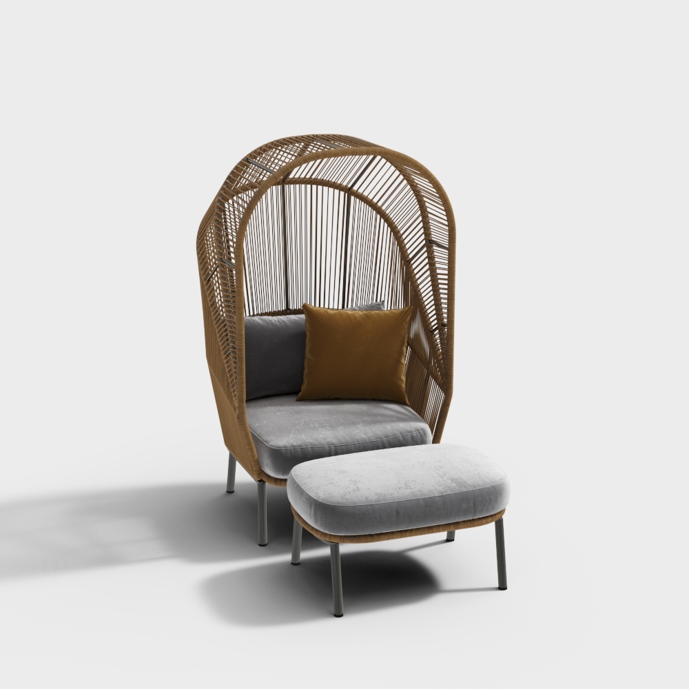 Cozy Nest Chair 3D Model – Woven Design with Cushions