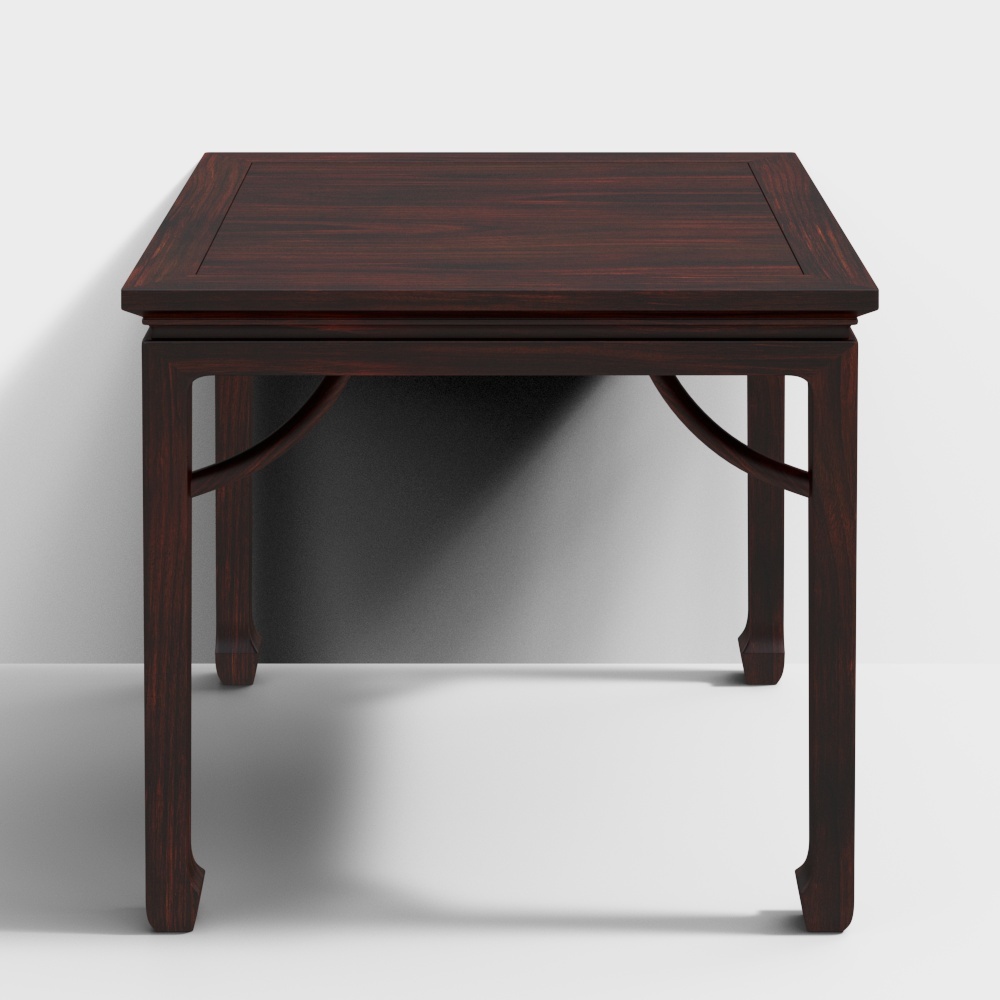 Traditional dark wood square table with curved leg supports on white background