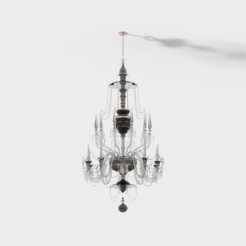 Classic Chandelier 3D Model – Silver and Crystal Design