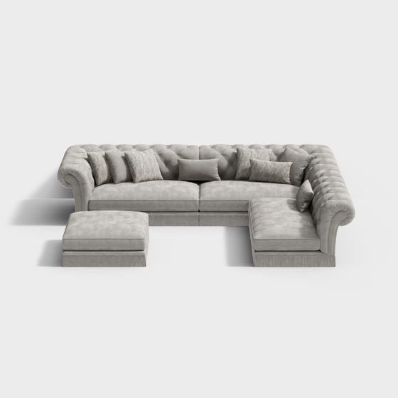 Posh Island L-Shape Sofa 3D Model in Earth Color