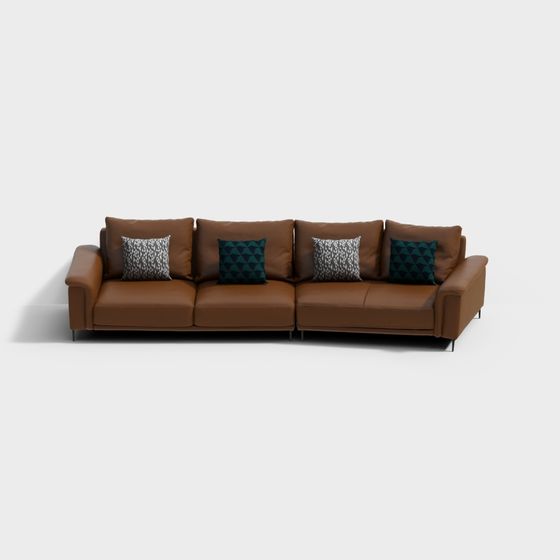 Stylish Brown Leather Sofa 3D model