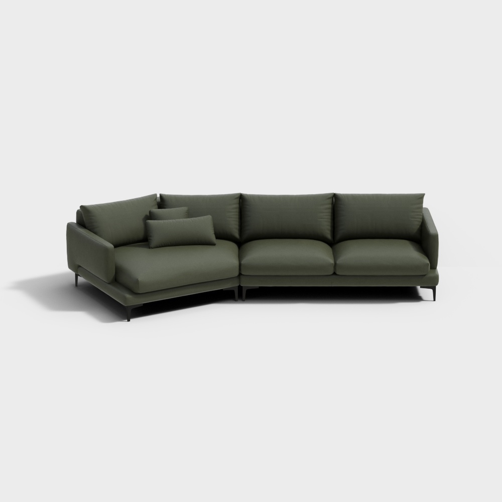 Modern Low-Poly Sofa 3D Model – Olive Green Fabric