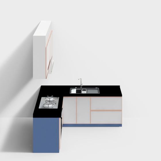 Stylish Low-Poly Kitchen 3D model Design