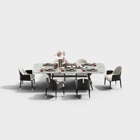 Elegant Minimalist Dining Table Set 3D model