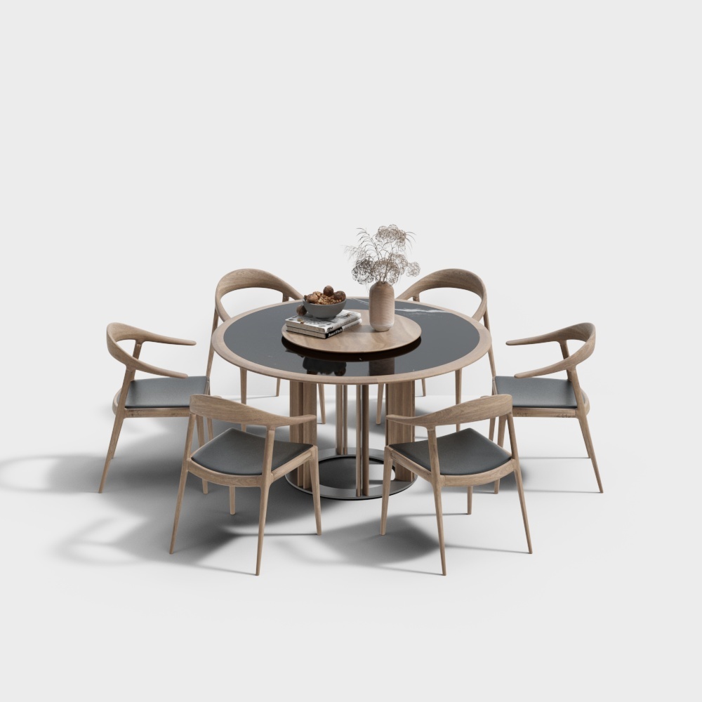 Elegant Low Poly Dining Table and Chairs – Wood & Glass