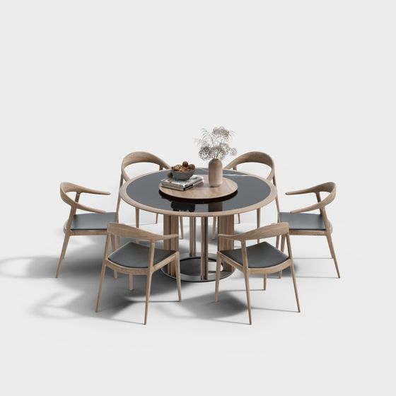 Elegant Low Poly Dining Table and Chairs 3D Model