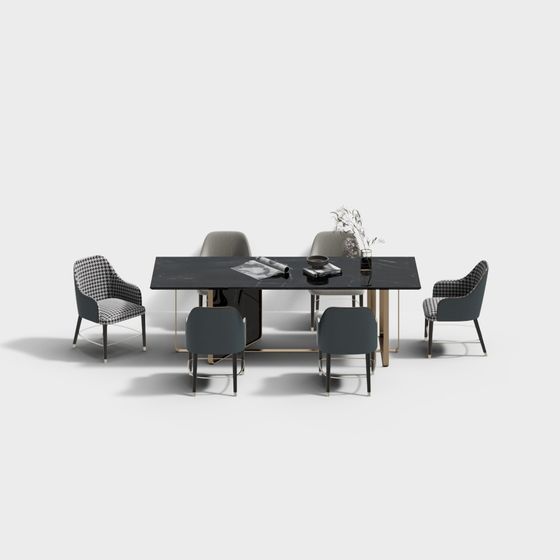 Urban Living Room Dining Table and Chair Set 3D model