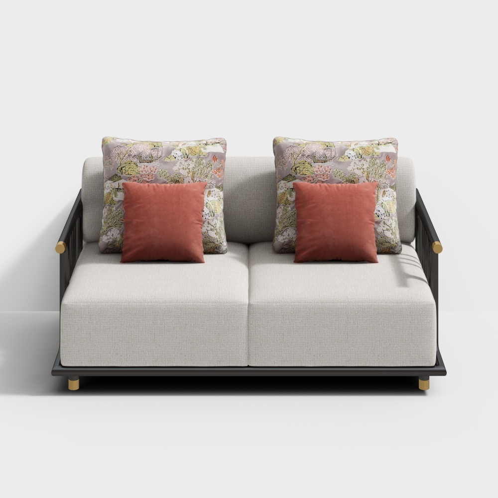 Zhida Home-Zhida Home-New Chinese Style Solid Wood Fabric Sofa Two-person Combination CX2031-3-D2