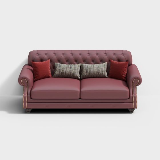 Vintage Red Leather Sofa 3D model