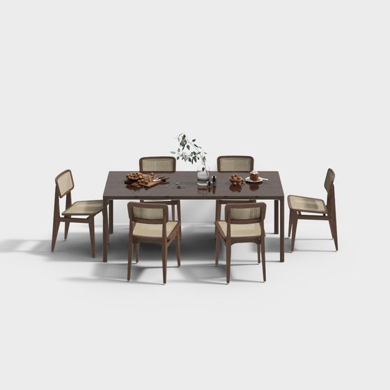 Wooden Dining Table and Chairs 3D model