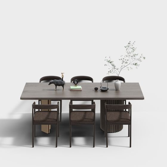 Brown Neo-Chinese Dining Set 3D Model