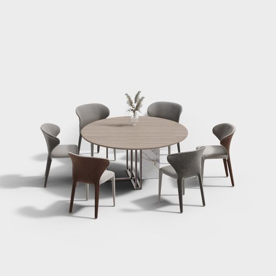 Round Table with Six Chairs 3D model