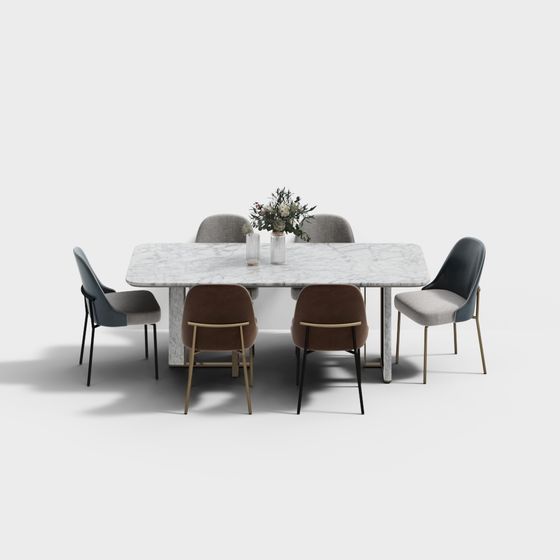 Modern Minimalist 3D Dining Table and Chair Set