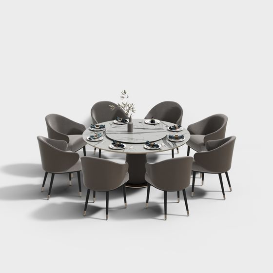 Elegant Low-Poly Dining Table and Chairs 3D model