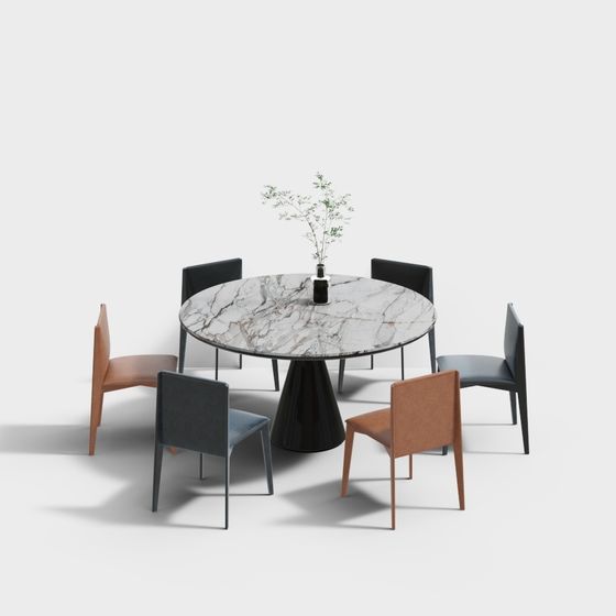 Elegant Round Table & Chairs Set 3D model