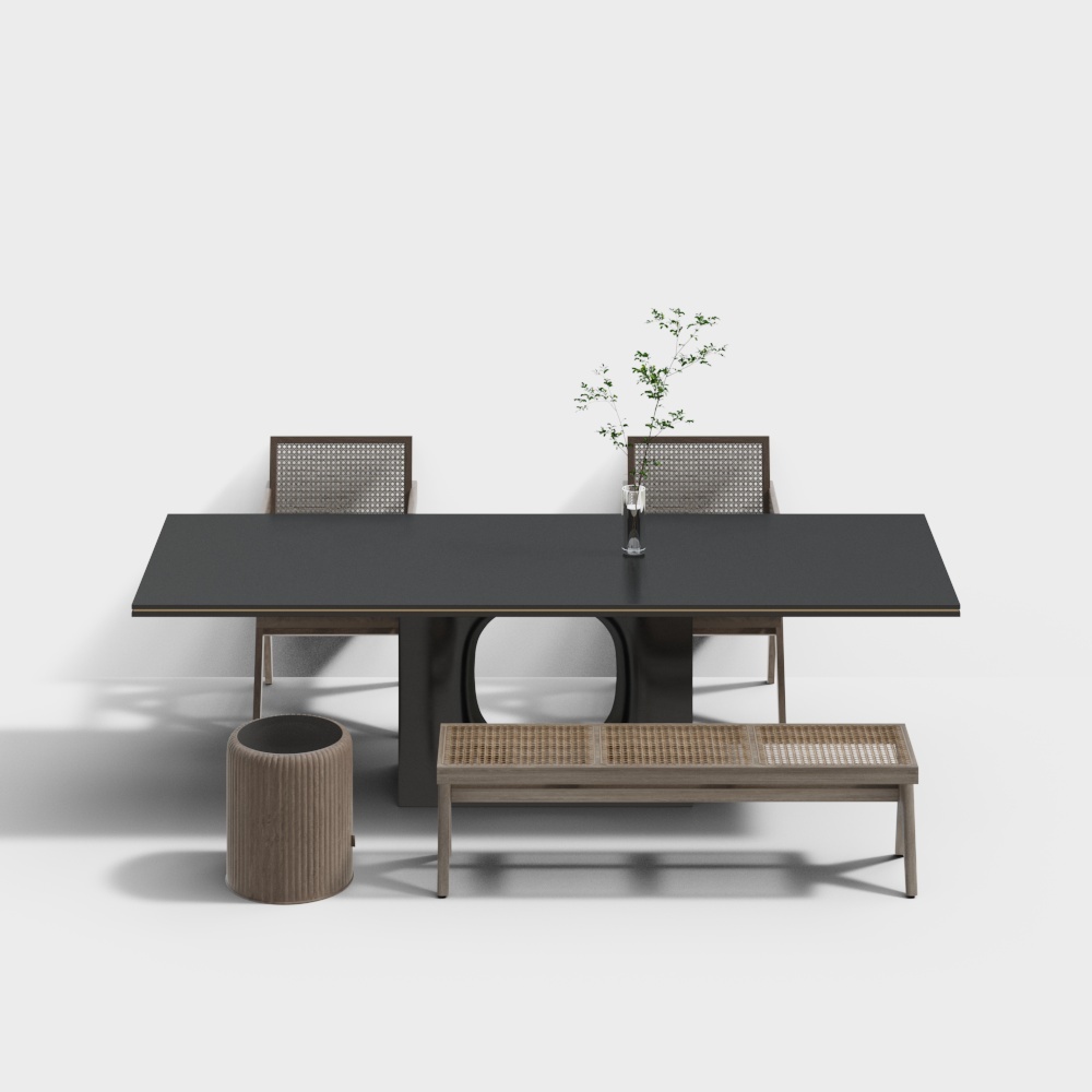 Urban Living Room 3D Model – Low-Poly Black & Wood