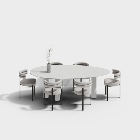 Stylish Round Table and Six Chairs 3D model