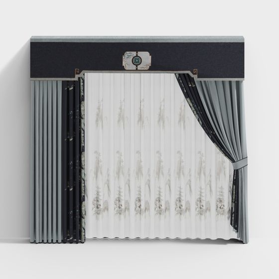 Ink Wash Elegance Curtain 3D model for Modern Interiors