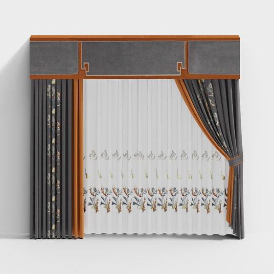 Elegant Floral Curtain 3D model for Modern Interiors