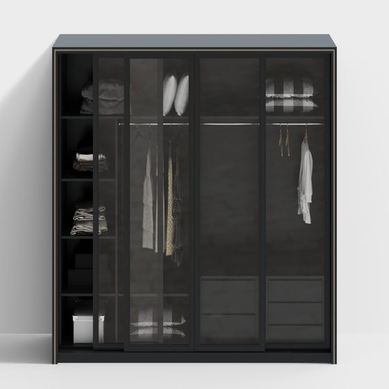 Stylish Black Wardrobe 3D Model for Modern Interiors