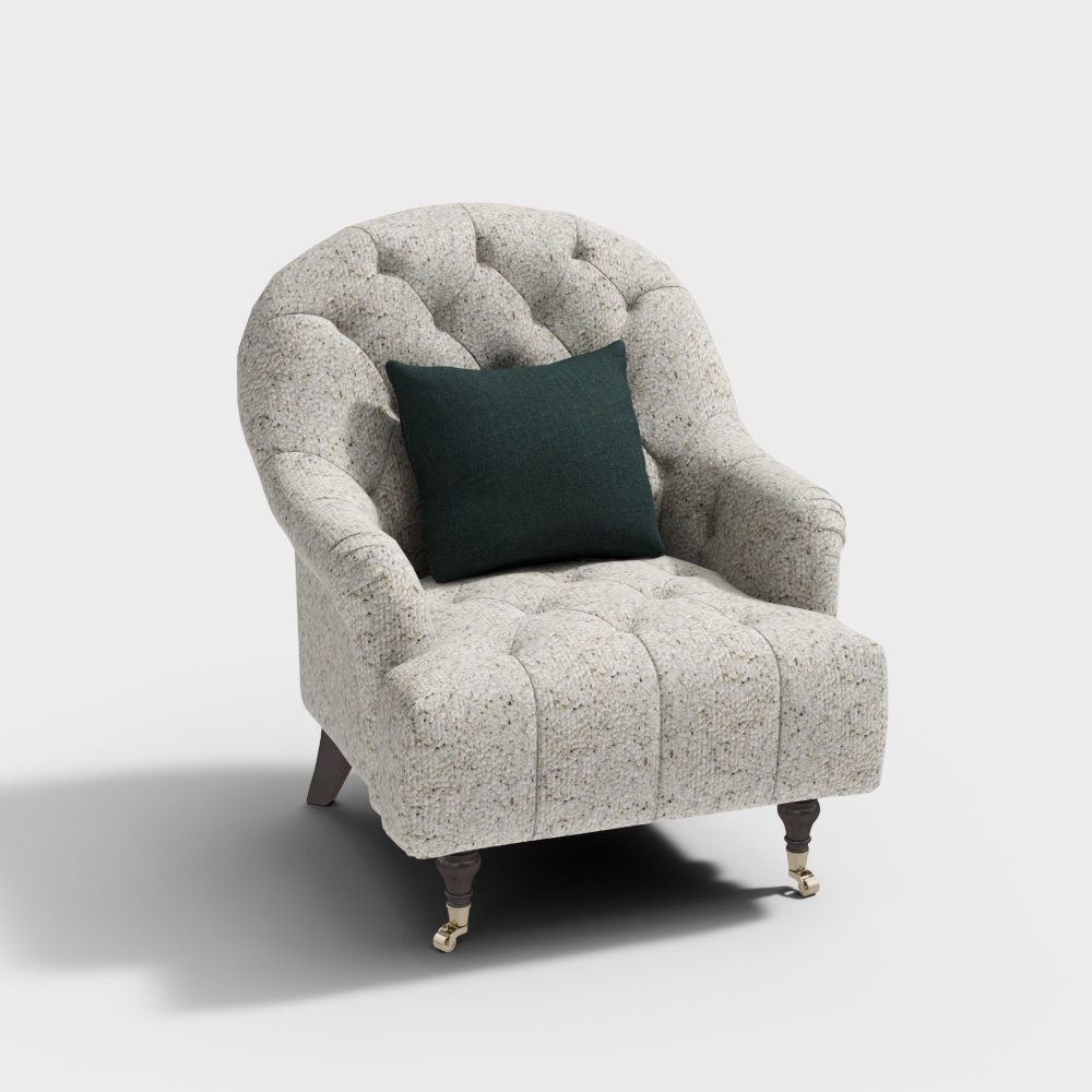 Vintage Sofa Chair 3D Model – Victorian Style with Green Pillow