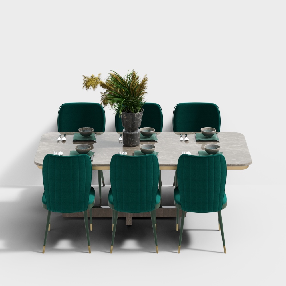 Modern Dining Room - Green Velvet Dining Chair Set