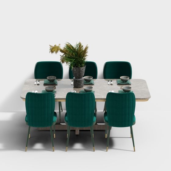 Elegant Green Dining Table and Chair Set 3D model
