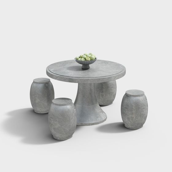 Minimalist Concrete Round Table and Stool Set 3D model
