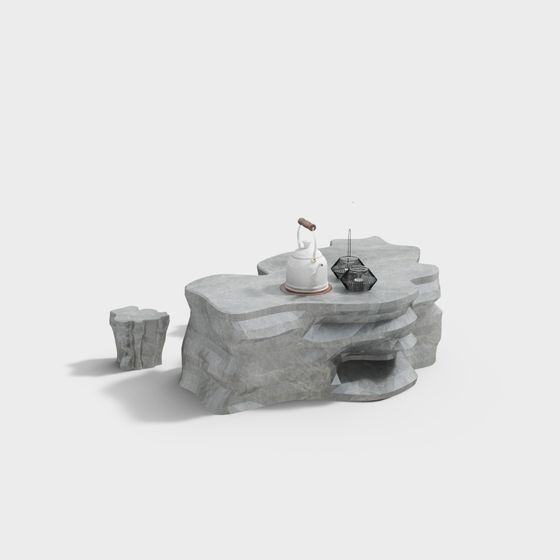 Rock Tea Table 3D Model - Nature's Touch