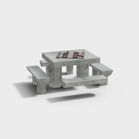 Realistic Stone Table and Chair Set 3D model