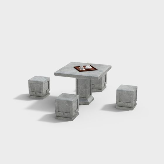 Chic Stone Table and Chair Set 3D model for Modern Interiors