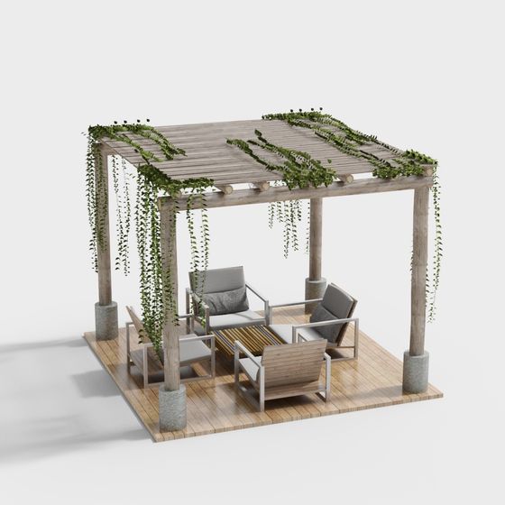 Earth Color Natural Wind Flower Stand Gazebo 3D Model