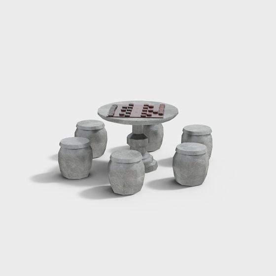 Elegant Stone Table and Chair Set 3D model
