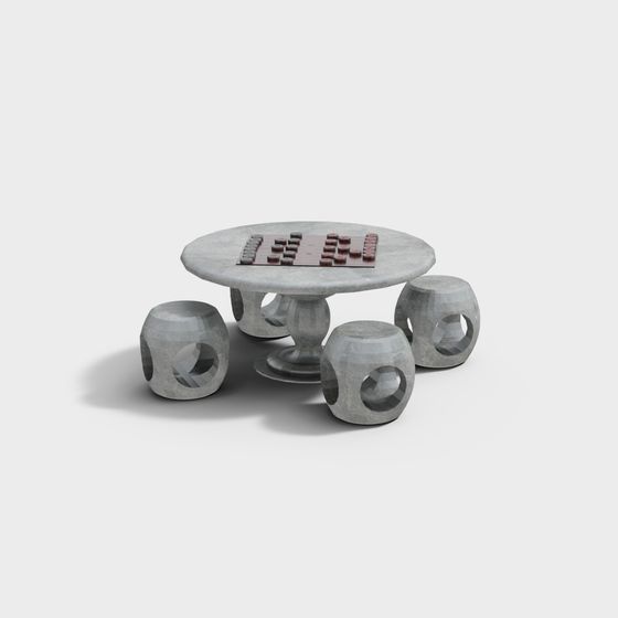 Stylish Concrete Chess Table Set 3D model