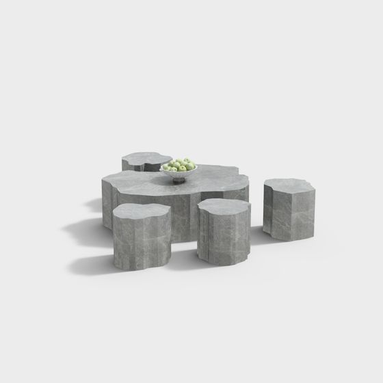 Natural Stone Table and Chair Set 3D model