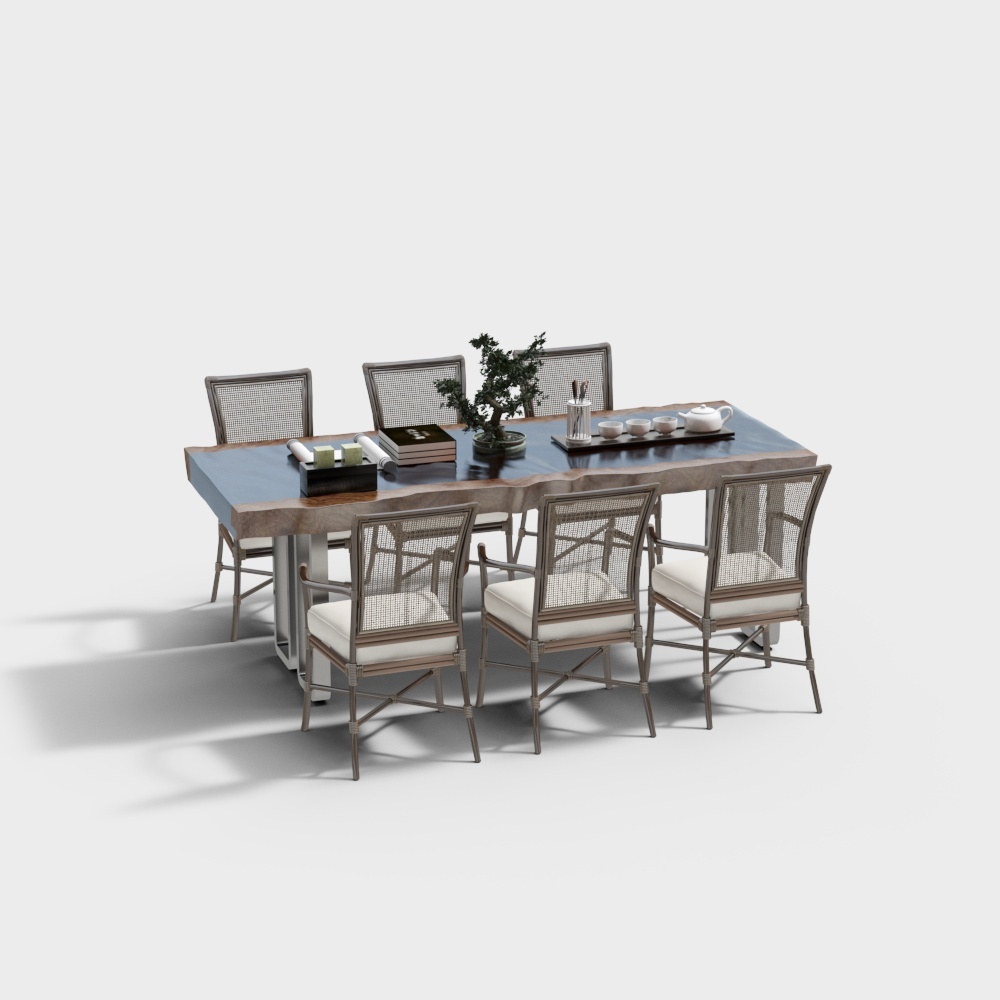 Urban Lounge Dining Table Set – Wood & Metal Design