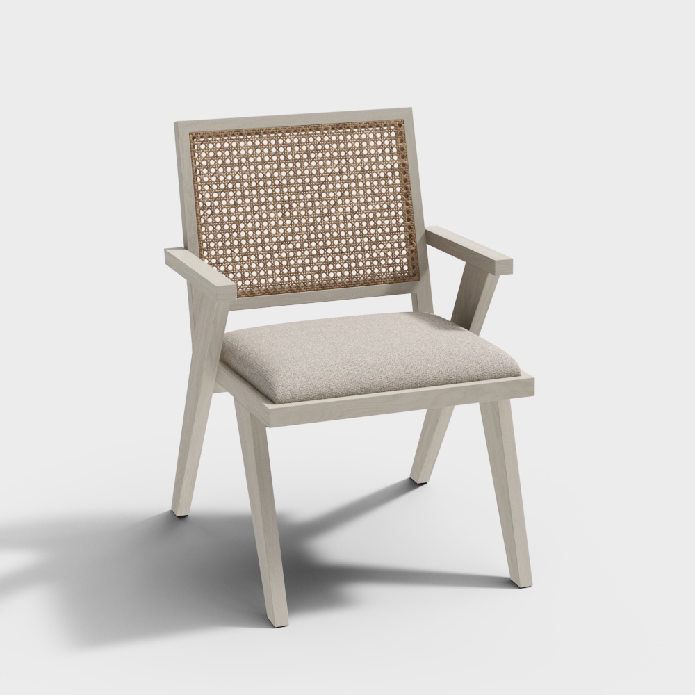 Elegant Rattan Armchair 3D Model – Minimalist Vintage Design