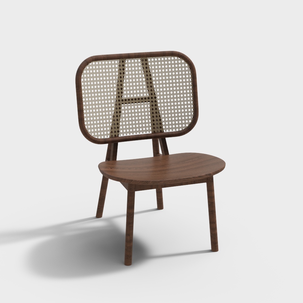 Stylish Rattan Back Chair 3D Model – Wooden & Rattan Design