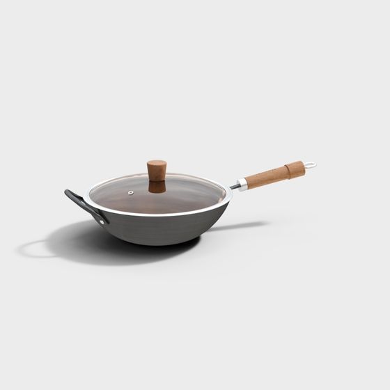 Elegant Gray Metal Wok 3D Model for Culinary Designs