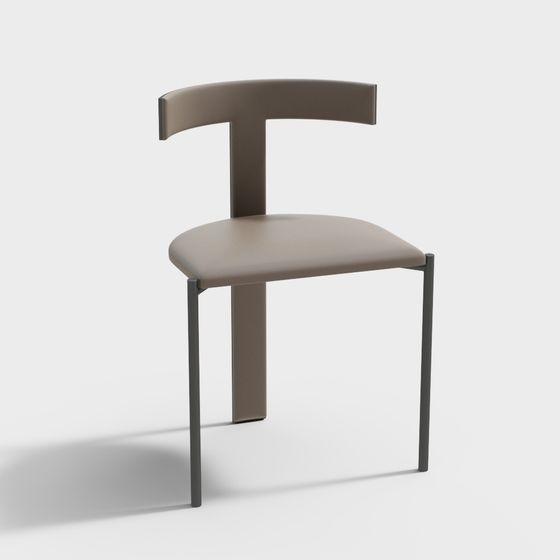 Stylish Brown Leather Single Chair 3D Model Without Arms